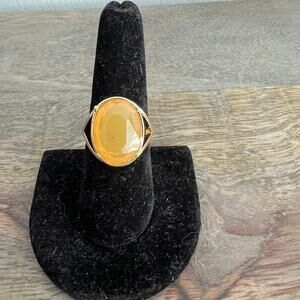 Faceted oval citrine tone gold tone statement cocktail ring - size 8.5
